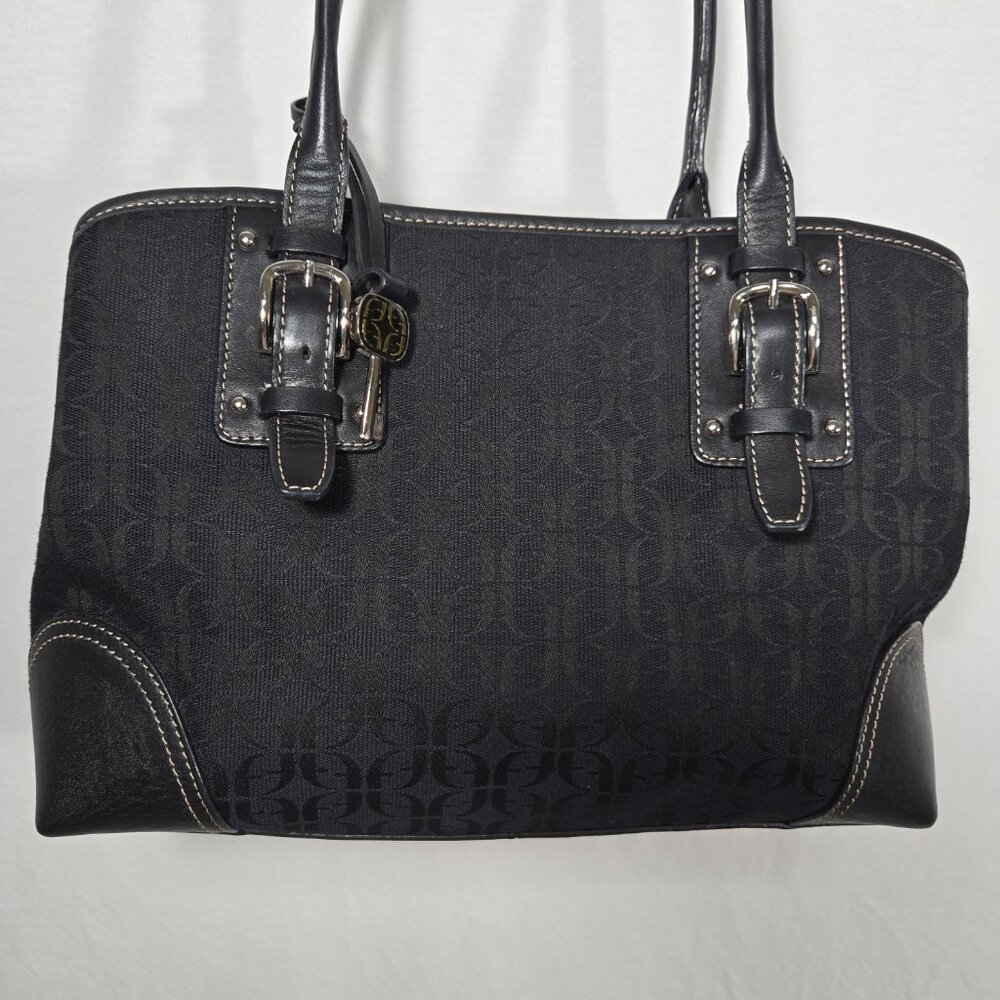 Vintage FOSSIL Y2K Whimsigoth BLACK Signature Canvas Leather Trim Shoulder Bag. - Picture 4 of 17